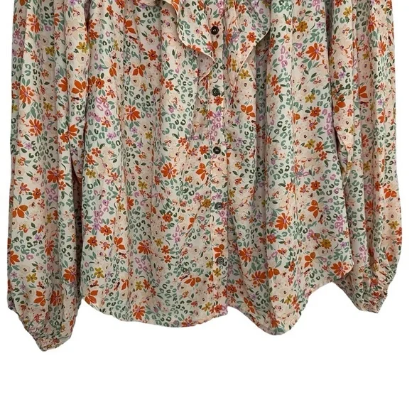 Heyson Peach Floral Button Down Long Sleeve Blouse Size Medium NWT - Picture 3 of 10